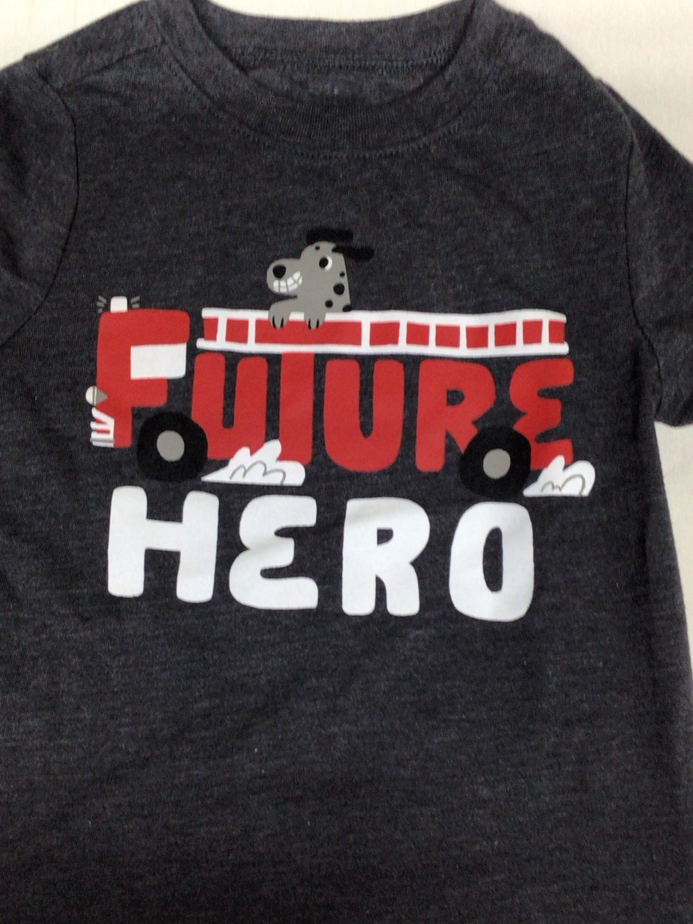 Old Navy Charcoal Gray Tee with Red Firetruck Graphic